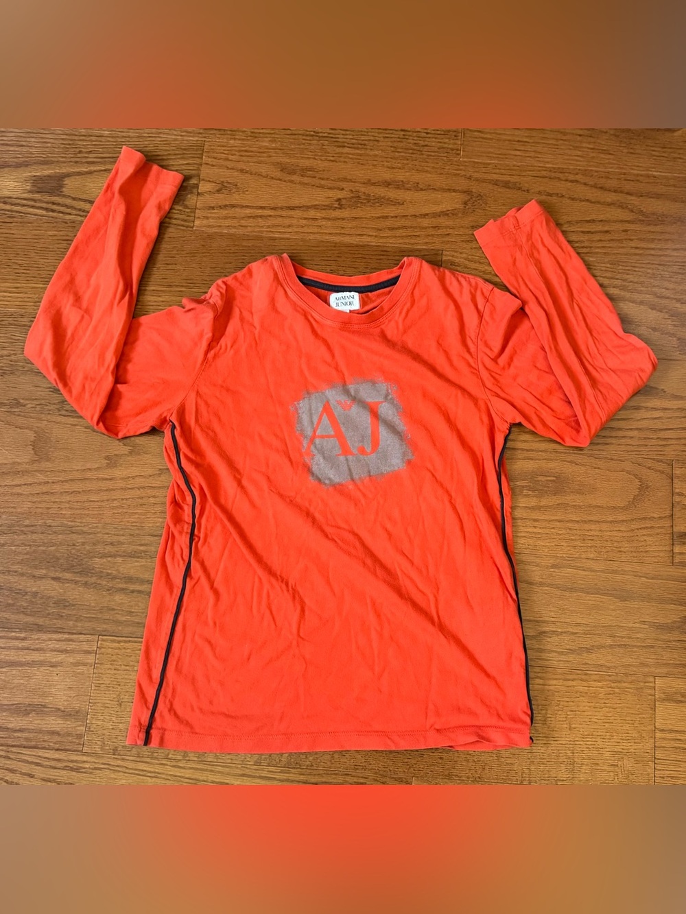 Armani Junior orange long sleeve shirt with gray AJ logo Sz 12
